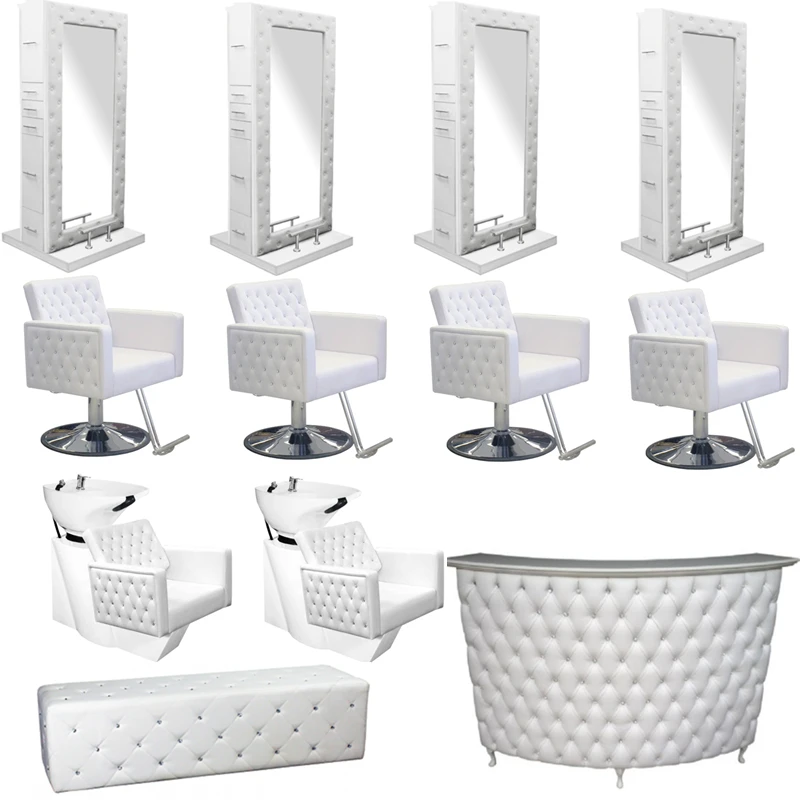 Hair Salon Furniture Beauty Salon Design Table White Double-Sided Hair Salon Mirror