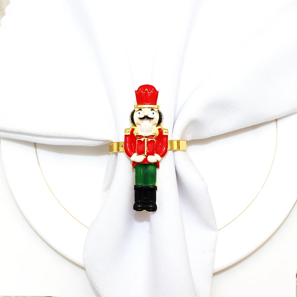 New Arrival Holiday Party Christmas Napkin Rings Holder Serviette Buckle Christmas Metal Nutcracker Soldier Napkin Ring