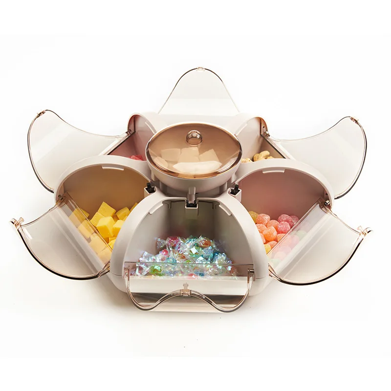 Clear Plastic Candy Box With Lid Lotus Shape 6 Grids for Living Room Hotel Guest Room Wedding Use