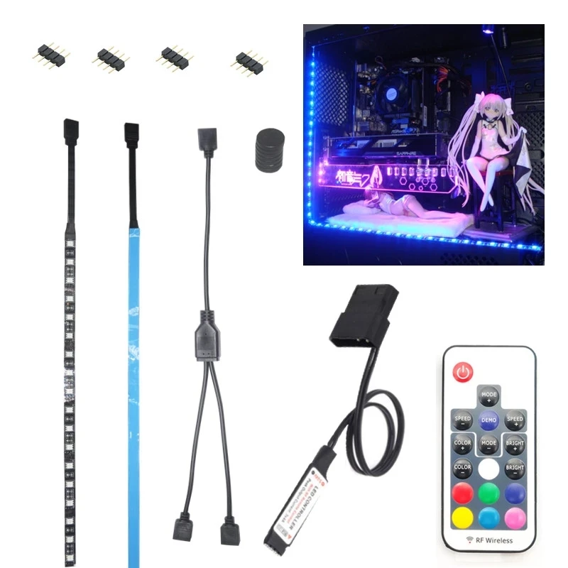 Светодиодная лента RGB SMD5050 30 см 2 шт. дистанционное управление РЧ для компьютера 4-контактный разъем Molex Материнская плата Asus Aura Gigabyte Fusion