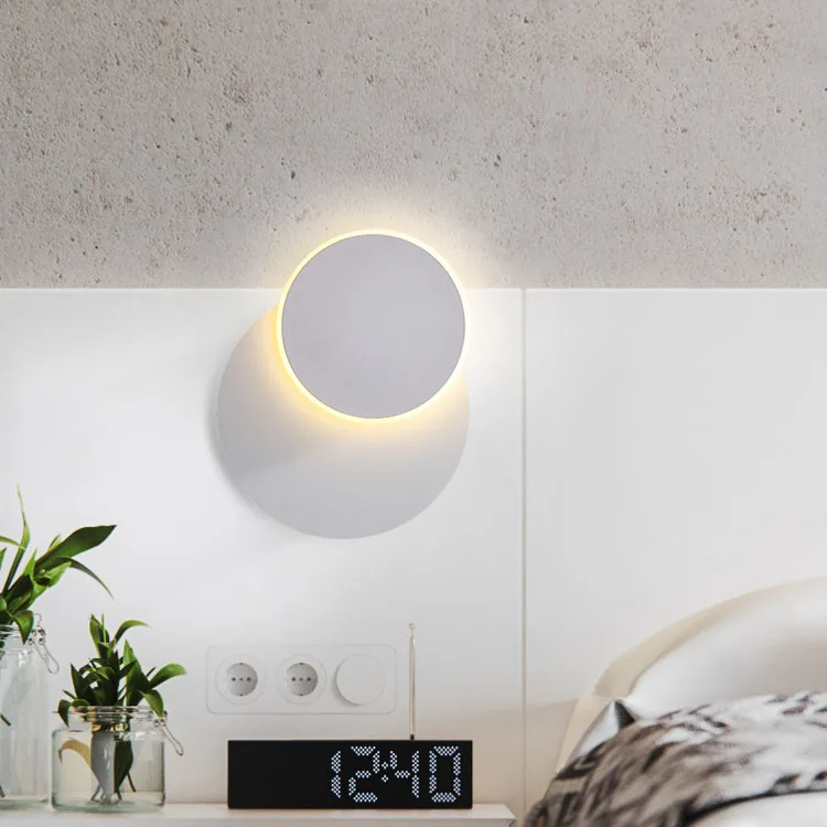 Hotel Living Room Black White Gold Light Wood Moon Rotatable Round Square Acrylic Metal LED Bedside Wall Lamps Lighting