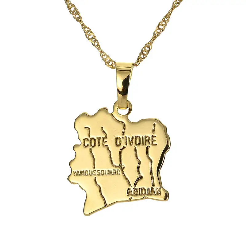 2024New Arrival custom Gold Chain Hiphop Style Stainless Steel Africa Congo Algeria Map Pendant Necklace For Women Men