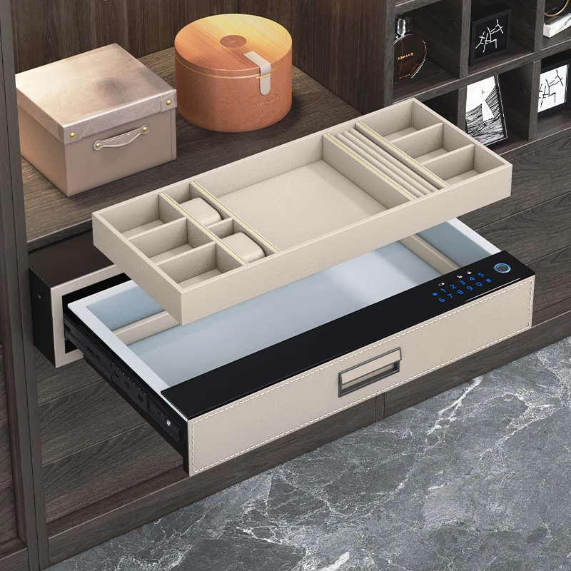 Custom Household Embedded Home Jewelry Drawer Leather Safe Box Cabinet Fingerprint Wood Password Lock Storage Drawers