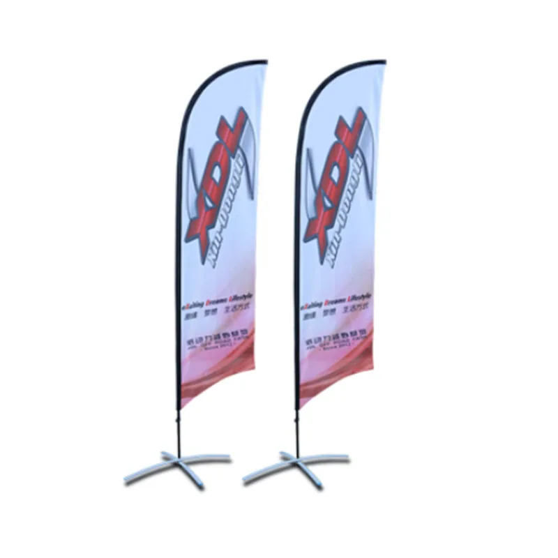 Promotional X-cross Base With Water Bag Single Double Sides Printing Polyester Teardrop Feather Banner Beach Flag