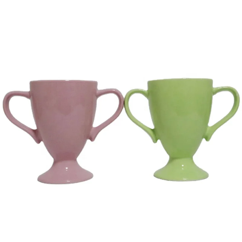 Promotional Blank Big C Handle Ceramic Trophy Mug  Gift Item Custom Logo Printing Ceramic Bulk Cheap Wholesale Tea Cups