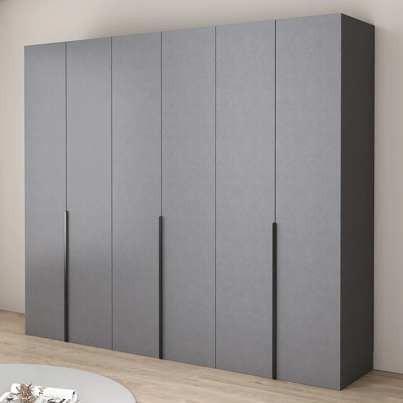 Light luxury wardrobe Household bedroom solid wood small apartment hanging cabinet grey combination wardrobe