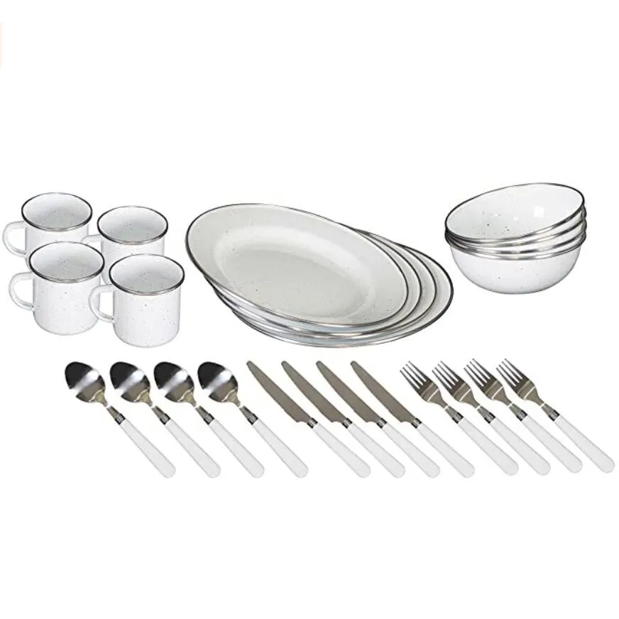 4 bowls+4 plates+4 mugs ,Wide outdoor enamel camping set for whole families -Customized Color