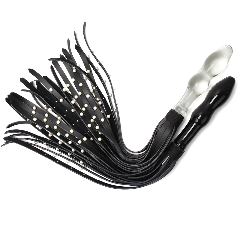MOGlovers BDSM Glass Anal Plug Leather Pearl Horse Whip Bondage Fetish Butt