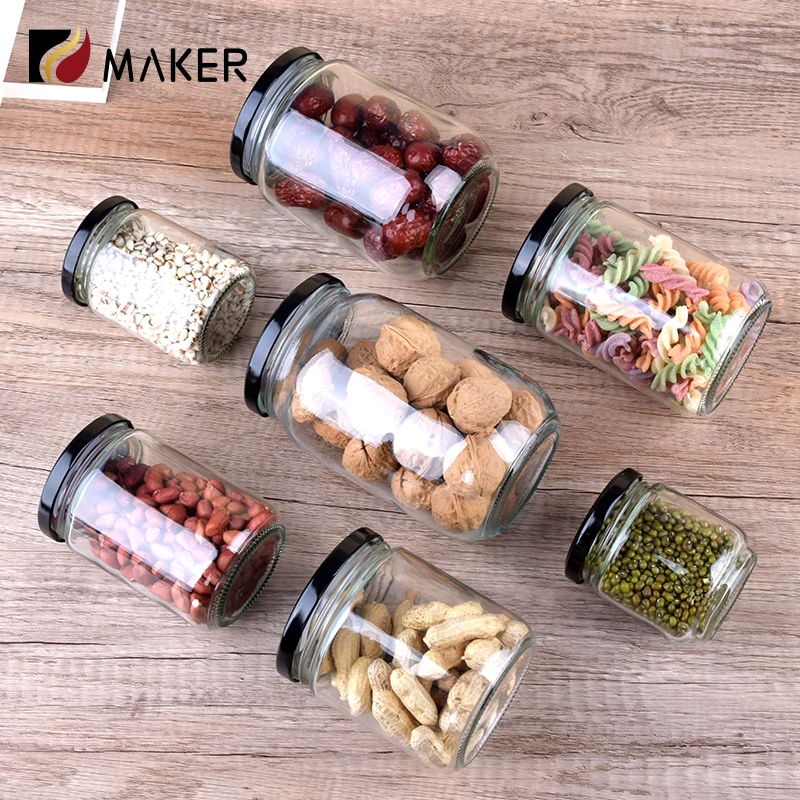Food Storage Pickles Jars 500ml Round Airtight Glass Jar With Black Lid Cover For Honey Spices Dry Fruits Jam Nuts Peanut Butter