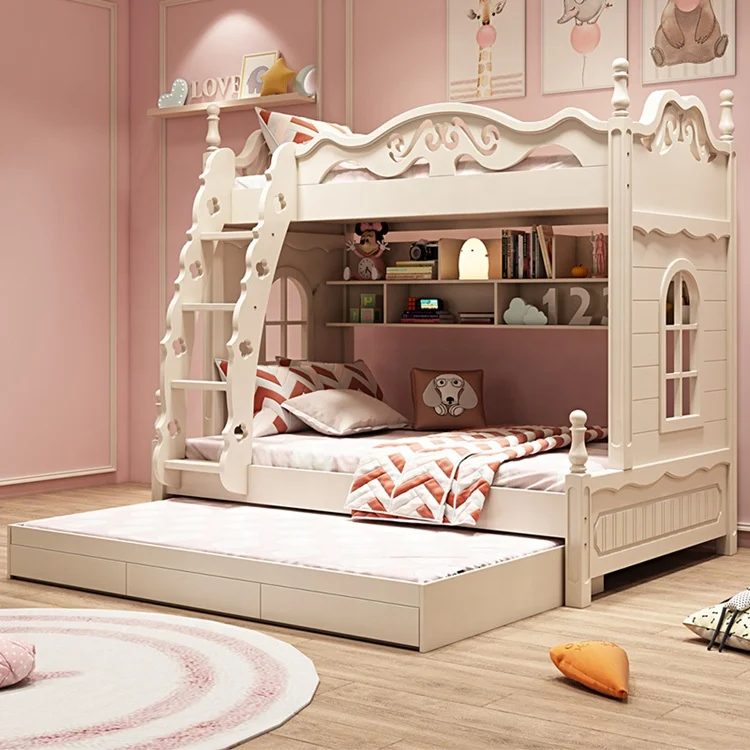 Wooden American Style  children bed modern pink princess  Bedroom Furniture  bed double Girls  kids bunk beds