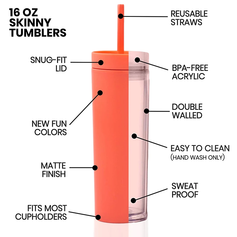 SKINNY Custom Simple Double Plastic Cup Rubber Paint Water Cup 16OZ sealed Straight Sippy Cup