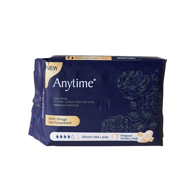 Anytime Super Absorption Best Quality 320Mm 8.5g Night Women Feminine Sanitary Napkin Long Pads Soft Cotton Pads