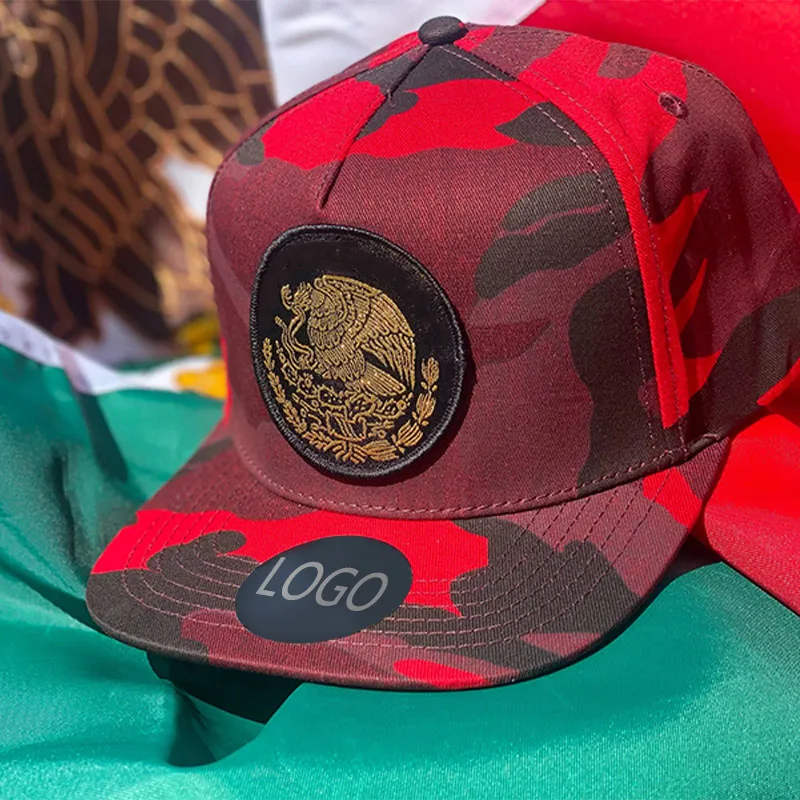 Mens Red camo Snapback Hats 5 Panel structured Sport Mexico flag Embroidered patches Snapback Hat Outdoor Sport