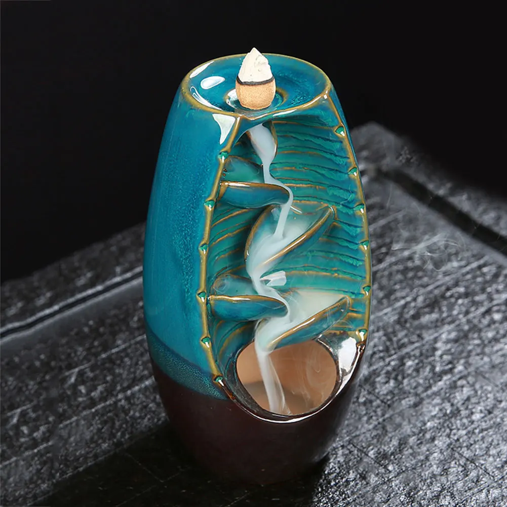 Ceramic Backflow Incense Burner Waterfall Incense Cones Oud Aroma Luxury Insents Incense Fountain Burner Backflow Christmas Gif