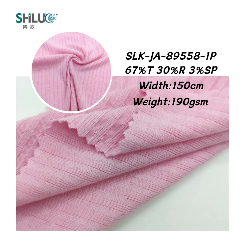 Fashionable Knit 67%Polyester 30%Rayon 3%Spandex Soft Jacquard Rib Fabric For Clothing