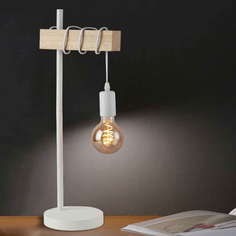 Creative wood desk lamp nostalgic office study iron pipe industry retro coffee bar decorative table lamp with E27 lamphoder