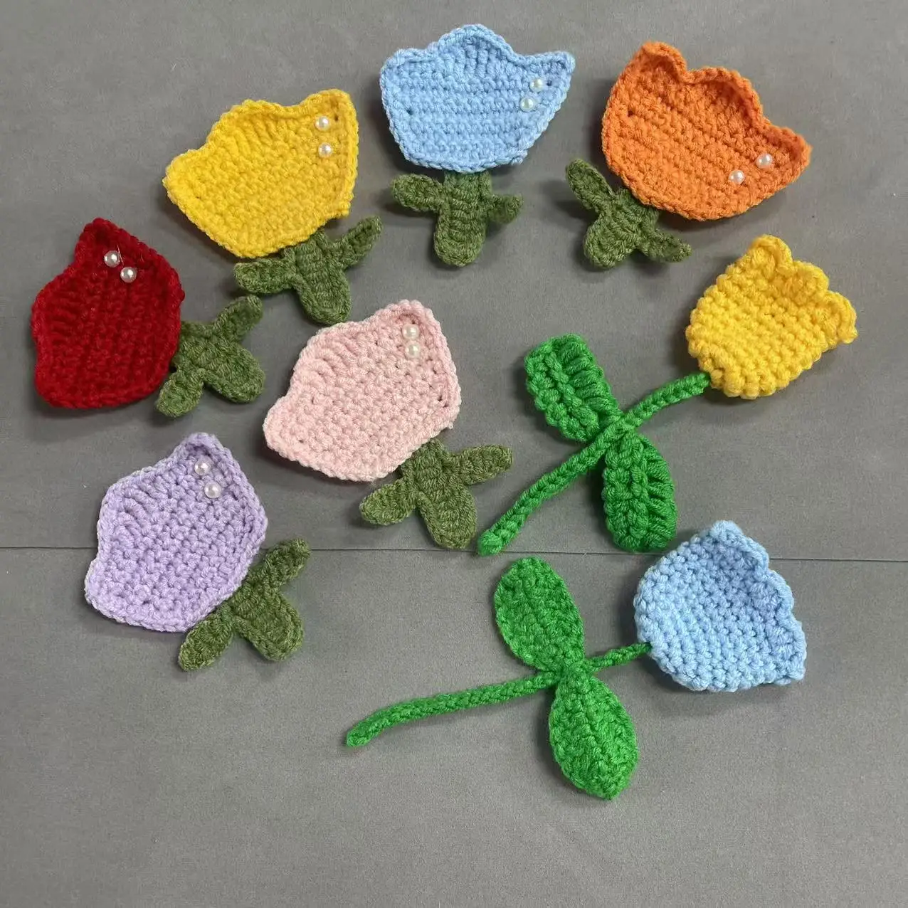 ZSY Small Size Tulip Crochet Flowers Applique Manufactures Handmade Knit Kit Crochets Plush Crochet Flowers