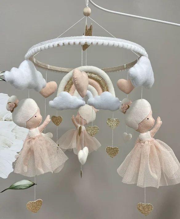 Princess Ballerina Baby cot mobile Musical felt baby crib mobile newborn gift