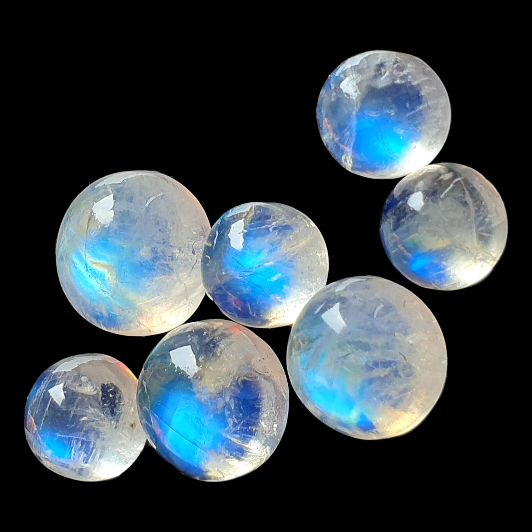 Калиброванный круглый кабошон синий лунный камень среднего качества