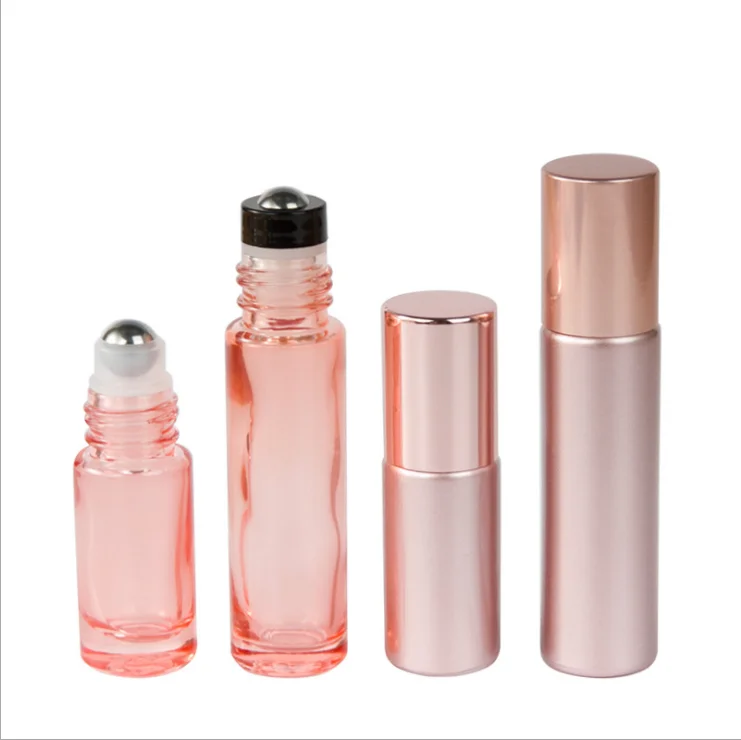 10ml pink/rose gold   color glass roll on bottle  essential oil bottle with steel roller