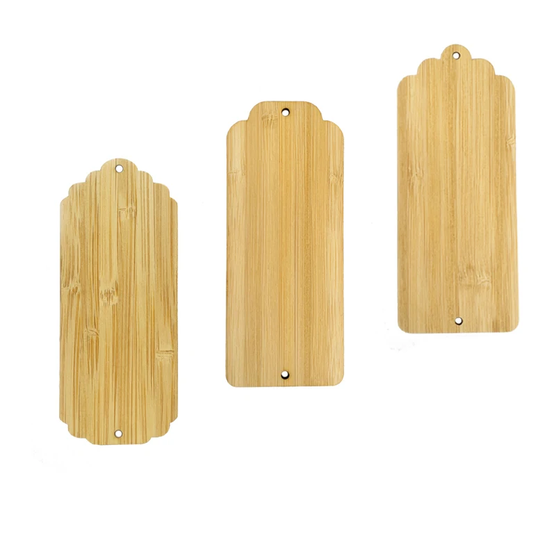 Unfinished bamboo label rectangular blank hanging ribbon hole suitable for Thanksgiving custom hanging sign bookmark