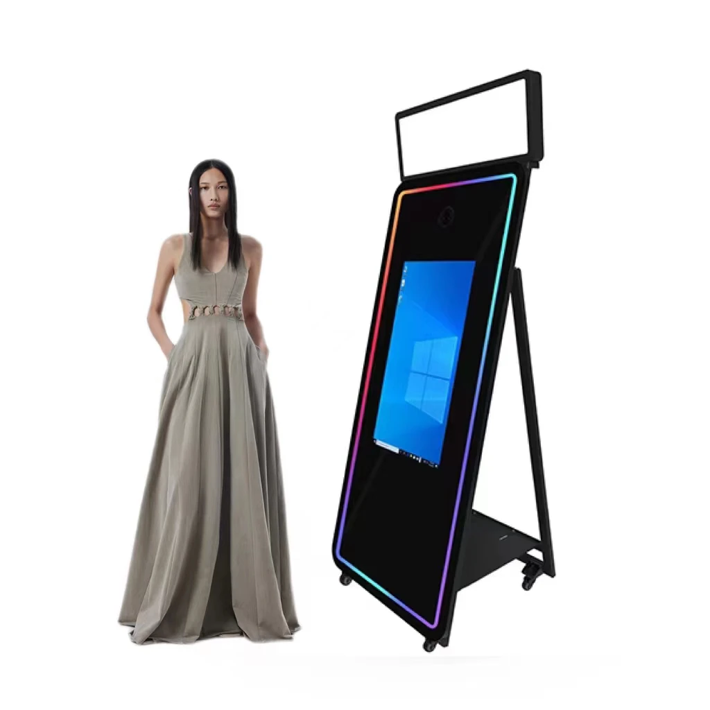 2023 Promotional price 70 Inch Photo Booth Magic Mirror Glass Touch Screen RGB Light Mini Selfie with Printer and Camera
