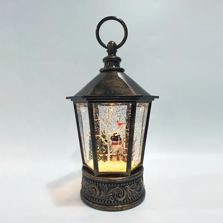 Hot Sale Hexagonal Lights Indoor Swirling Snow Globe Water Glitter Lantern Snowman Christmas Spinning Water Lantern