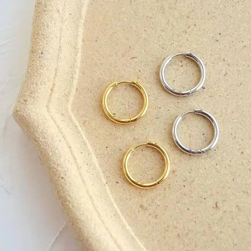 Wholesale Trendy Stainless Steel Jewelry 14K 18K Gold Filled 2.5mm Thick Small Hoop Earrings Women