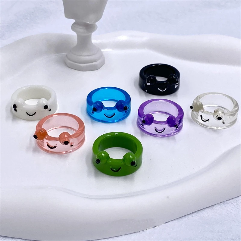 Cartoon Frog Rings for Girls Fashion Cute Frog Resin Women Men Ring Acrylic Animal Jewelry Best Friends Couple Rings Bijoux