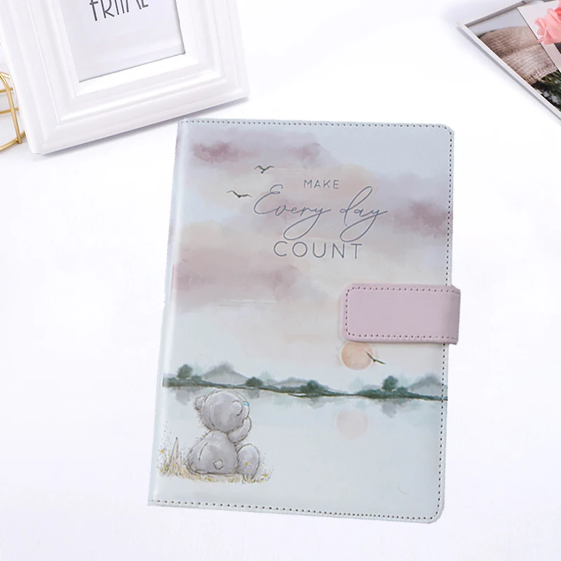 Korea Style Stationery Self Care Journal Pink Leather Notebook Hand Ledger Student Diary Notebook With Magnetic Snap