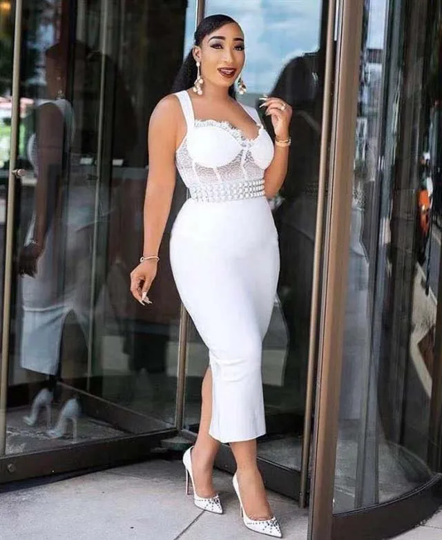 Hot Selling White Women Sexy Bodycon Bandage Evening Dress