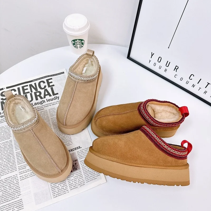 Snow boots ug wool thick-soled snow cotton warm fur integrated bag head slippers one pedal