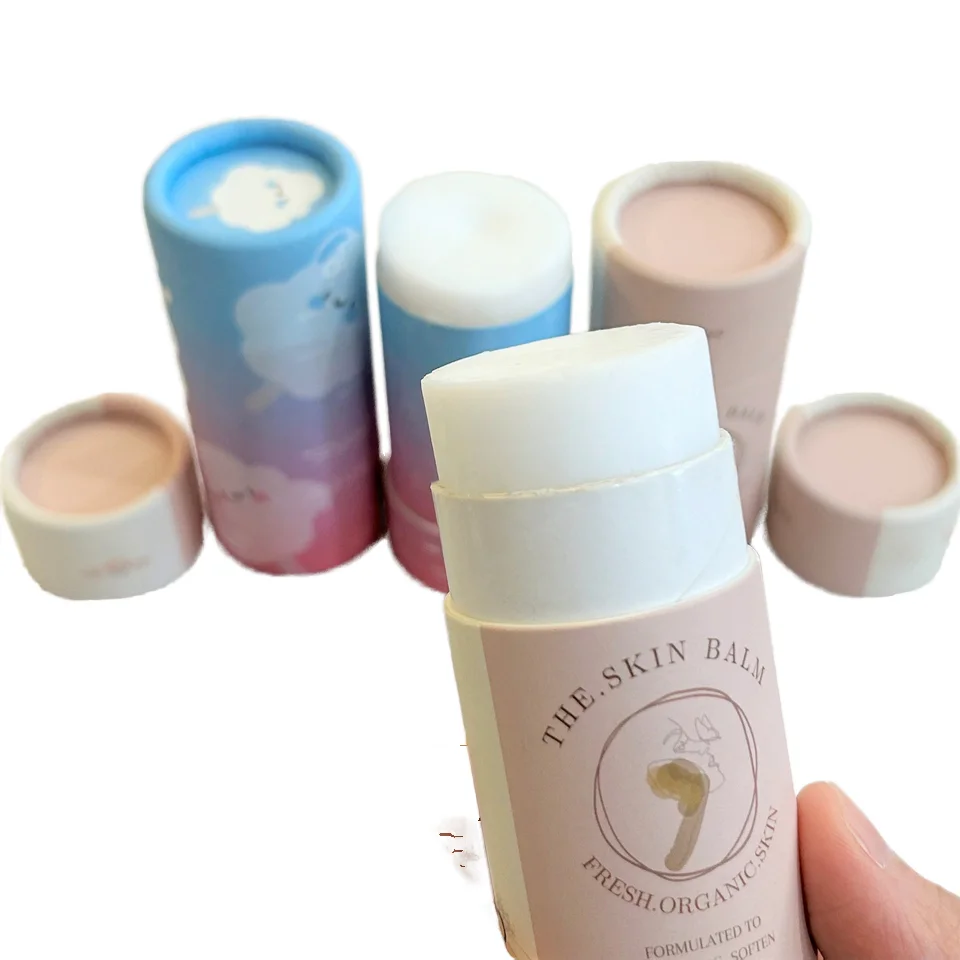 Custom Designed Biodegradable Paper Tube for Lip Balm Cosmetics Deodorant Packaging Push Up aper Tube with Eco-Friendly Material