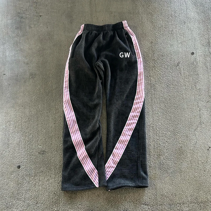 Stripes Stacked High Waisted Baggy Custom Logo Loose Ribbon Striped Sweets Pants Men Trouser Polyester Flare Carpenter Pants