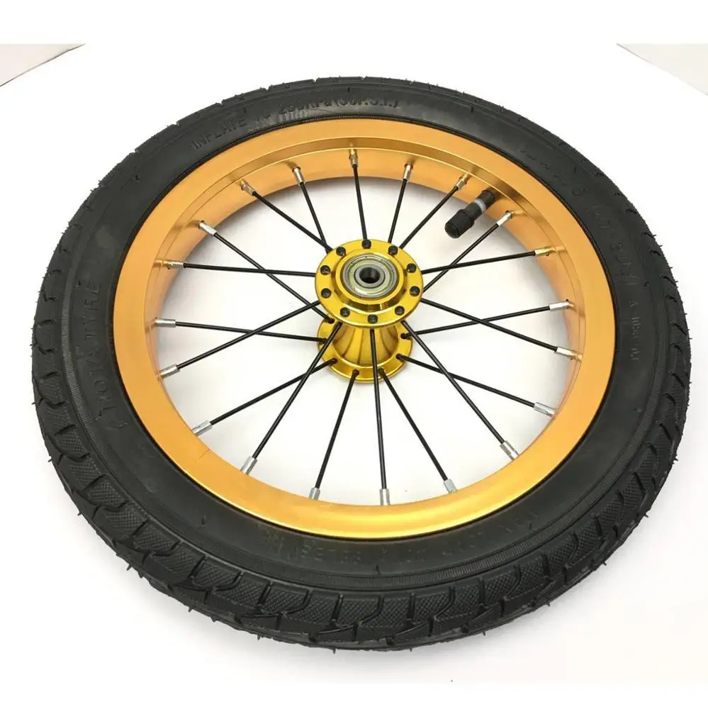 12 inch aluminum rim spokes wheel with rubber pneumatic tire for kids bicycle