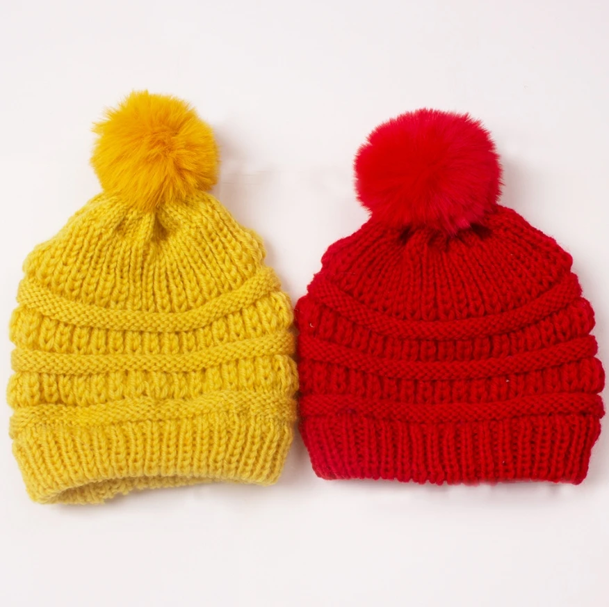 Wholesale Unisex Baby Winter Hat Infant Baby Soft Cute Knitted Beanies Infant Kids Warm Wool Headband with Pompom