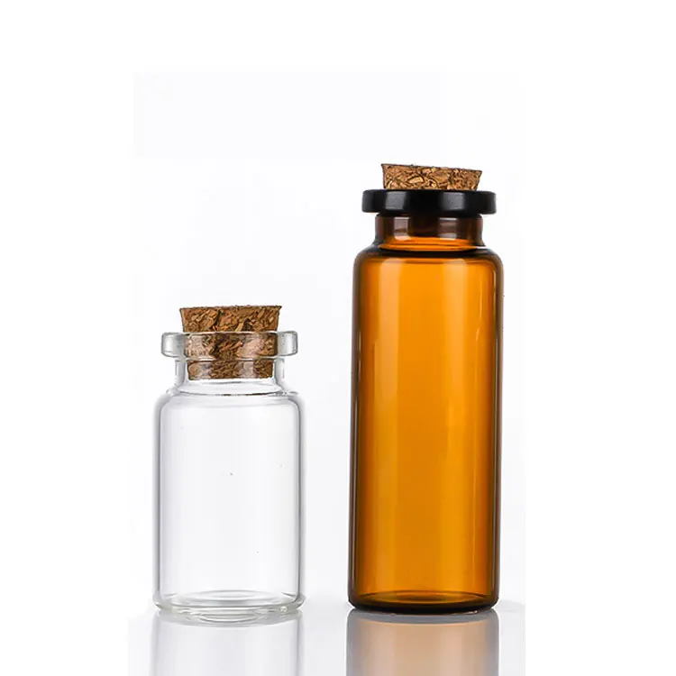5ml 10ml 15ml  Creative clear amber small  wishing vial wide glass test tube bottles with cork stopper