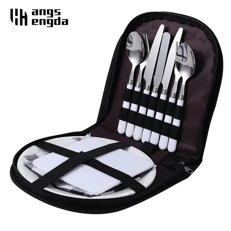 Outdoor Tableware Foldable Fork Spoon Knife Bottle Opener Stainless Steel Pocket Tableware Set Hike Picnic Kitchen Tools