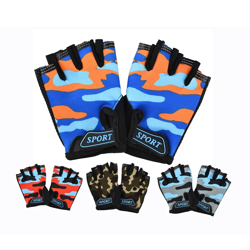 Outdoor Unisex Camo Color Sport Workout Gym Non-slip Kids Biking Half Finger Cycling Protection  Gloves For Children