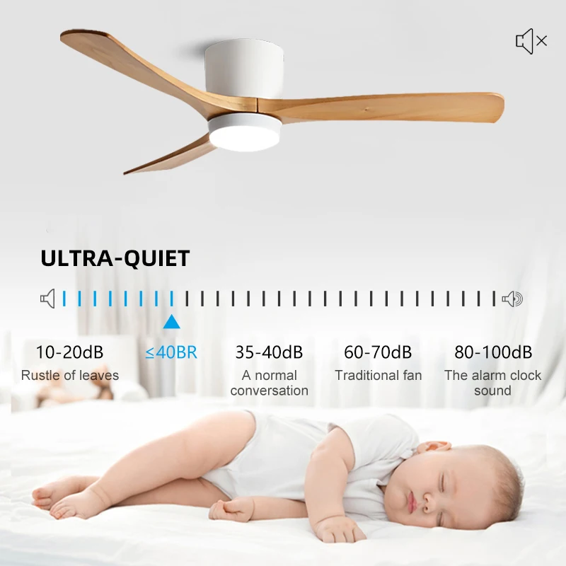 New solid wood blade ceiling fan BLDC electric fan light three-solid remote control 52-inch modern ceiling fan with light