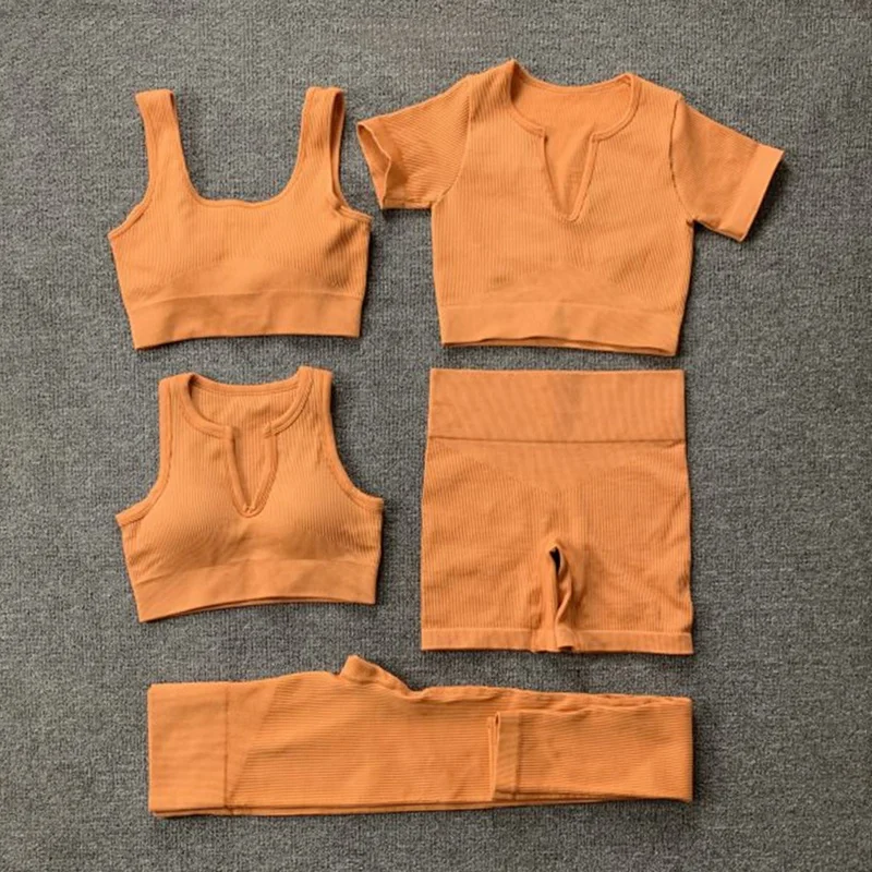 Hot Sale Ribbed Yoga Set Summer Seamless Fitness & Yoga Shorts Wear Set Biker Gym Activewear Leggings Set for Women