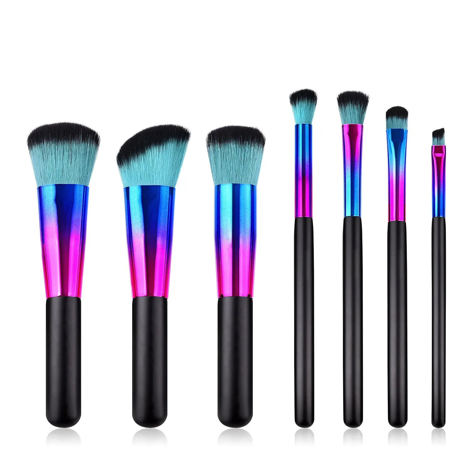 Custom Logo 7Pcs Colorful Ferrule Makeup Brush Set Blush Brush Set Eyeliner Powder Foundation Fan Face Eye Make Up Brushes Set