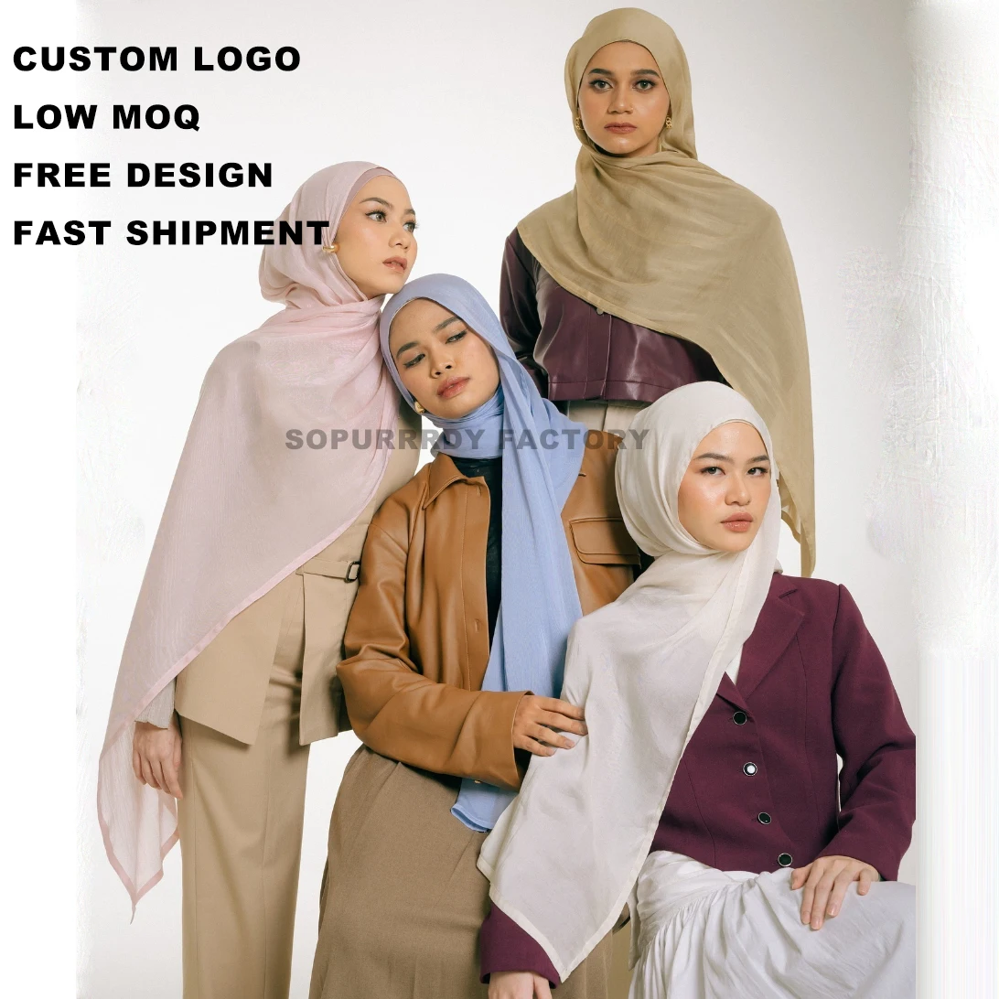 Custom Logo Hot Sale Rayon Modal Hijabs Popular Muslim Soft 100% Viscose Cotton Voile Scarfs Fashion Women Shawls For Lady