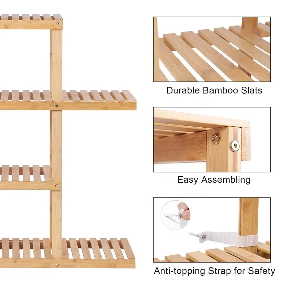Bamboo Plant Stand Flower Shelf 4 Tier Potted Flower Pots Organizer Shelf Large Capacity Display Rack Storage Organizer Rack