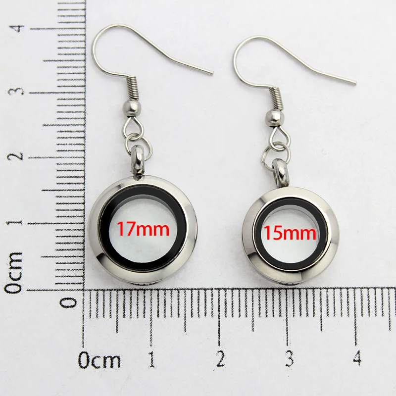 Wholesale 15mm/17mm Stainless Steel Twist Screw  Closure Glass Stainless Steel Back Earring With Glass Floating  Locket /Pair