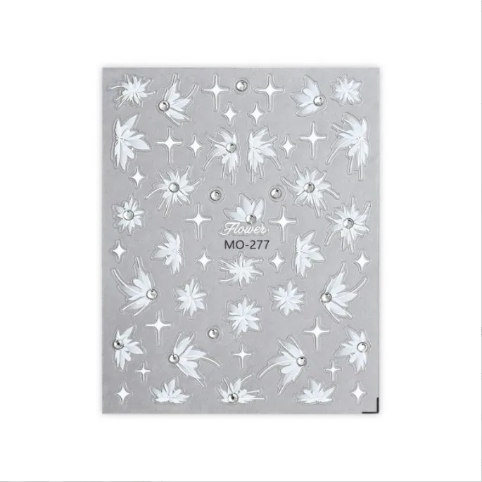 2024 New Wholesale Nail Stickers 5D Emboss Ins Flower Rhinestone Hepatica Plant Abstract Line Nail Decal DIY Nail Decoration