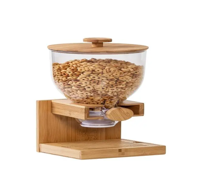 Wholesale Bamboo Wooden Cereal Dispenser,Creative Glass Food Storge Container for Kitchen Organization and Pantry Store