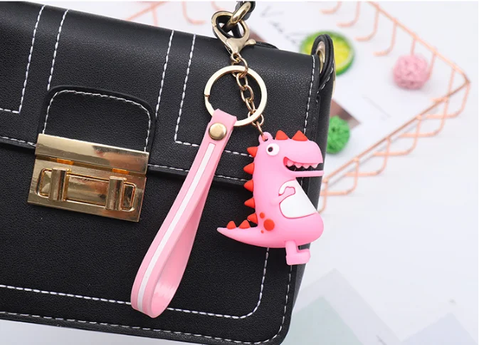 2019 New Design Ready To Ship 3d Pvc Cartoon Dinosaur Keychain