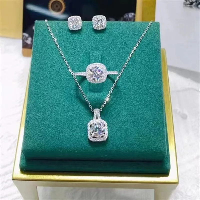 Fashion Jewelry Sets Shiny Stainless Steel Zircon Pendant Necklace Earrings And Rings Set Women Cz Earrings Stud Set For Gift