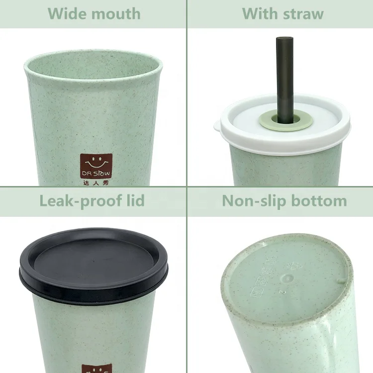 Wheat Straw Water Cup with Straw Wholesale Eco Friendly Big Size 450ml Water Bottles Creative Water Mug Plastic Outdoor Travel